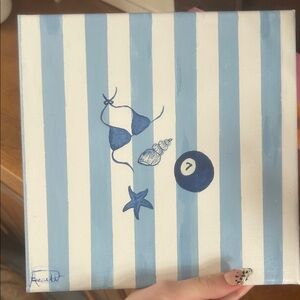 Blue and White Striped Canvas Art